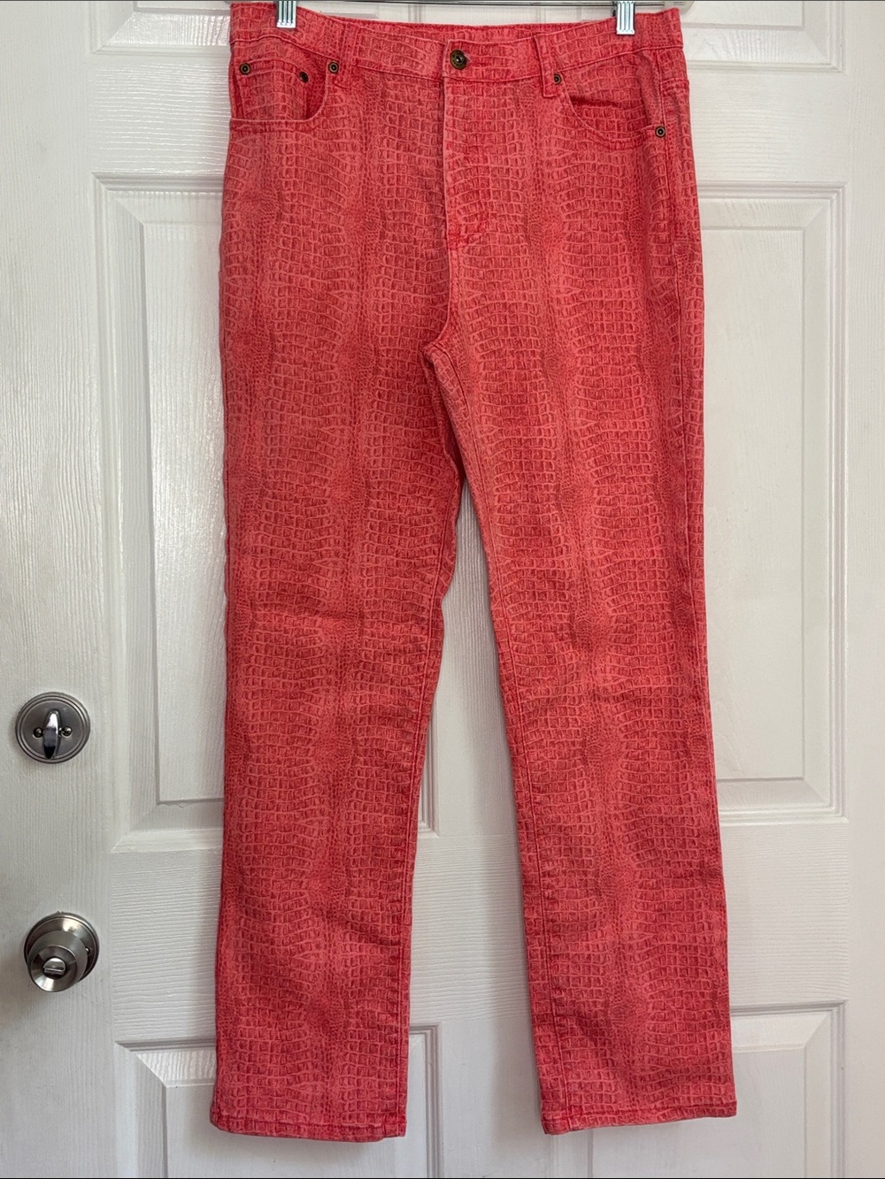 DG2 Coral Smske Print Straight-Leg Drnim Stretch Pants Size 10